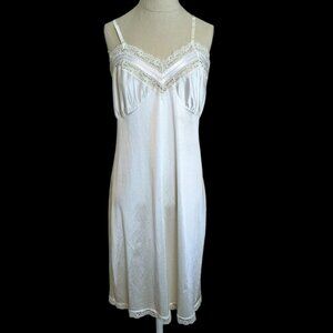 Vintage Nightgown Satin Lace White Union Made Lingerie Rockabilly Pin Up